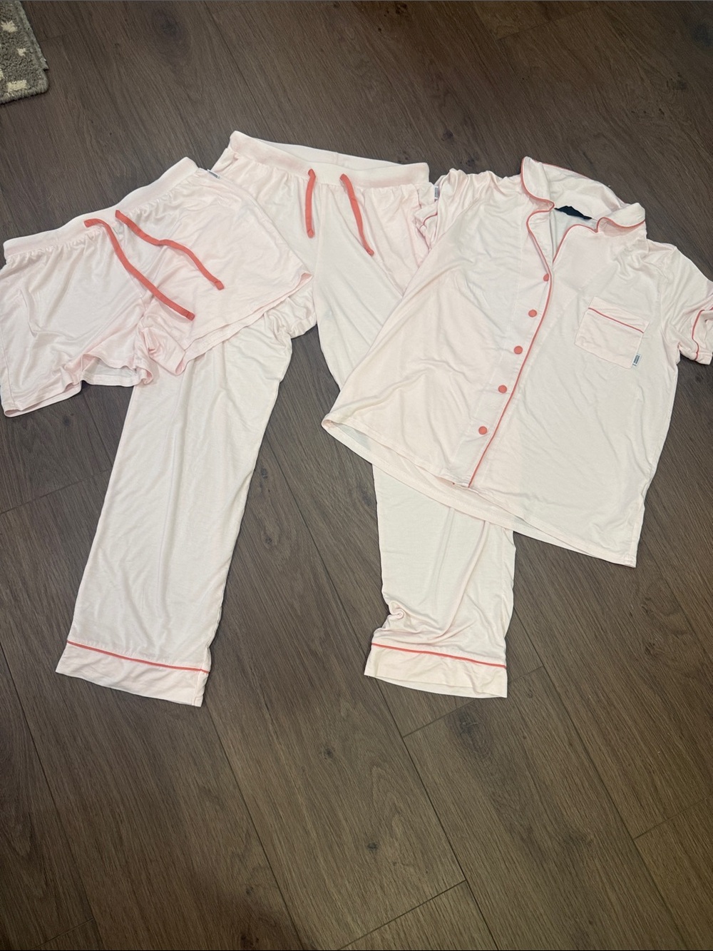 Rebecca Minkoff Light Pink 3-Piece Bamboo Pajama Set with Coral Trim